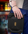 Person holding XL Dart Case With Locking Foam For On The Go Transport, semi hard shell, black color
