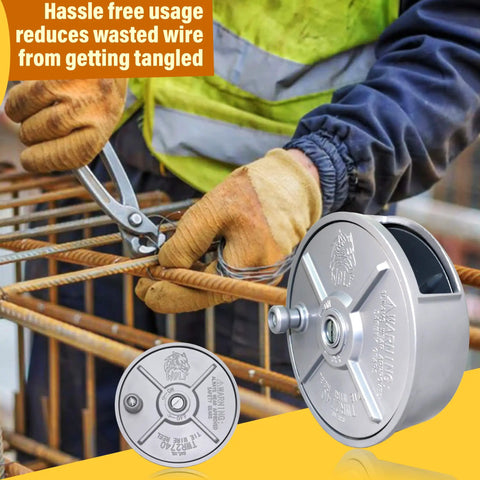 Worker using 6.25 Inch Aluminum Tie Wire Reel Coil Holder Wheel Lightweight Ambidextrous With Built In Belt Loops at construction site