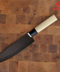 Magnetic Wood Saya Knife Sheath For 8 Inch Gyuto And Chef Knives on wooden surface