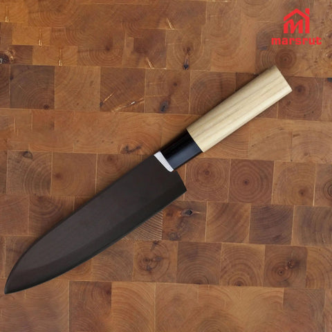 Magnetic Wood Saya Knife Sheath For 8 Inch Gyuto And Chef Knives on wooden surface
