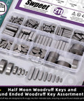 Swpeet 211-piece metric woodruff key assortment kit with half-moon and round-ended keys, top-down view