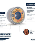 Desoldering Braid Fine Wick With RMA Rosin Flux, Pro Grade spool showing details, 50 Feet Long, 0.05 Inch Wide, Yellow, Copper