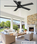 48 Inch Flush Mount Ceiling Fan No Light Black With Remote 6 Speed Quiet Reversible DC Motor Ideal For Indoor Outdoor Use On Patio
