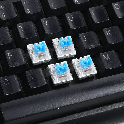 Blue 3 Pin Mechanical Keyboard Switches Pack 50 Pcs Pre Lubricated Dustproof Tactile Clicker Switches For Most Gaming Keyboards With Clear Housing And LED Backlight For Crisp Actuation And Smooth Upgrades on black keyboard keys