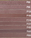 No Nonsense Heavy Duty Sanding Belts 2X63 Inches showing grit ranges P60 to P800 for wood and metal grinding.