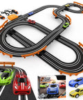 Epic Slot Car Track Set With Four Fast Cars Battery Or Electric Power Dual Lap Counter Circular Overpass Raceway