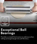 Extra Heavy Duty Aluminum Rolling Pin For Restaurants 15 Inch With Flour Saving Design Keeps Dough From Sticking Durable Pro Grade Quality And Smooth Rolling With Rotating Barrel Handles Chill The Pin Before Rolling To Keep Dough Cool in use with dough on mat