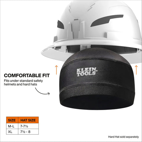 Prime Pick Cooling Hard Hat Liner For Work Grind XL Breathable Under Helmet Skull Cap showing size detail and comfortable fit.