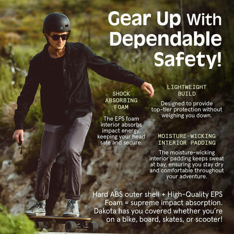 Person wearing All-In-One Adult Helmet For Biking, Skating, Scooters And Longboards, Protective ABS Shell With EPS Foam, Matte Black, Large