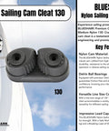 Rugged Nylon Sailing Cam Cleat 130 For Line Size 0.125 To 0.375 Inch 3 To 10 mm Marine Rigging Cleat Built For Sailboats
