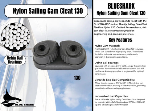 Rugged Nylon Sailing Cam Cleat 130 For Line Size 0.125 To 0.375 Inch 3 To 10 mm Marine Rigging Cleat Built For Sailboats