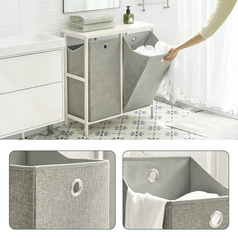 Two Removable Laundry Bags Laundry Sorter With Shelf For Bedroom Bathroom And Laundry Room No Fuss Storage Hamper