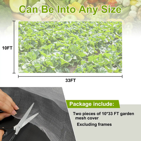 Pro Grade Ultra Fine Garden Netting 2 Pack 10x33 Ft Mesh Pest Barrier For Vegetables Fruits Flowers Crops Greenhouse Raised Beds And Patio Lets Sunlight Air And Rain Through While Blocking Birds And Mosquitoes; person cutting netting