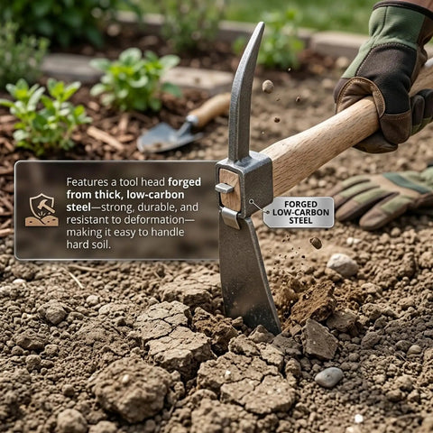 Two In One Garden Hoe And Pickaxe Workhorse Heavy Duty Weeding And Digging Tool with forged steel head breaking soil