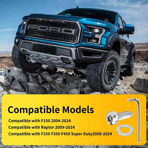 Lock Down Your Rig With Premium Tamper Proof Anti Theft License Plate Screws And Tail Light Bolts For Ford F150 F250 F350 F450 Raptor on rocky terrain.