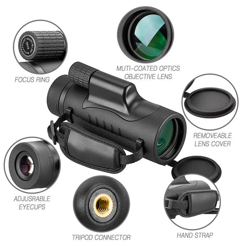 Compact 8x42 Monocular Telescope for Outdoorsy Adventurers, waterproof and shockproof with hand strap and HD view, detailed parts view