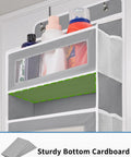 Heavy Duty Over The Door Storage Organizer With Five Tier Shelves For Bedroom Pantry Bathroom showcasing sturdy mesh pockets and bottles.