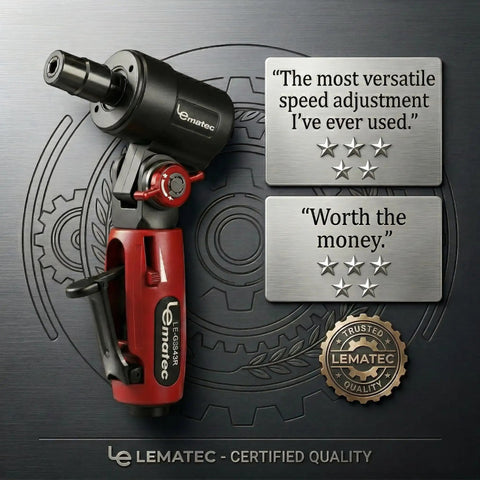 Air Die Grinder With Adjustable Swivel Head And 20000 RPM Pro Grade Portable Pneumatic Tool with ratings displayed.