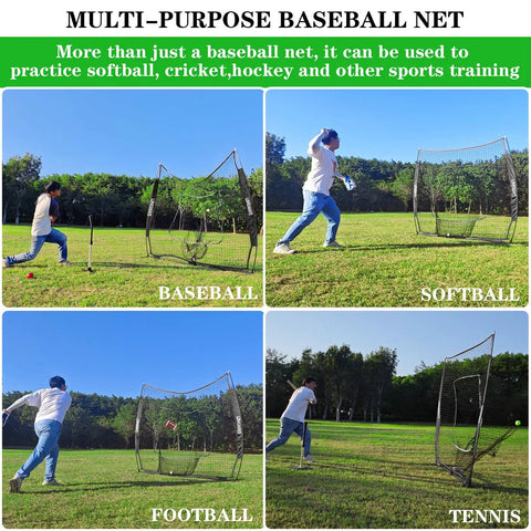 7x7 Baseball Practice Net With Steel Frame For Batting Hitting And Pitching Portable Softball Net For Training in use outdoors