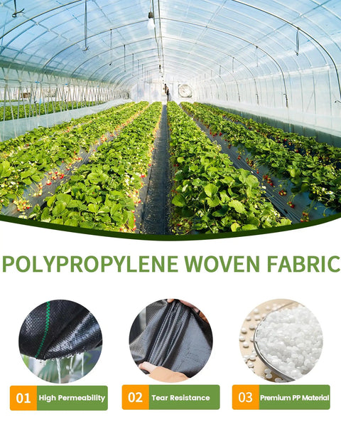 Greenhouse with Heavy Duty Weed Barrier Landscape Fabric 6.5 Ft By 300 Ft Premium 3 Oz Geotextile Garden Fabric installed