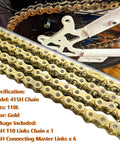 415H 110L Motorized Chain With Chain Breaker And Master Link Kit For 49cc-80cc Bikes, Gold Finish, with close-up of chain links.