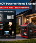Gas Powered Portable Inverter Generator 3800W Quiet Run With CO Sensor ECO Mode Parallel Capability EPA Compliant Tailgate Ready