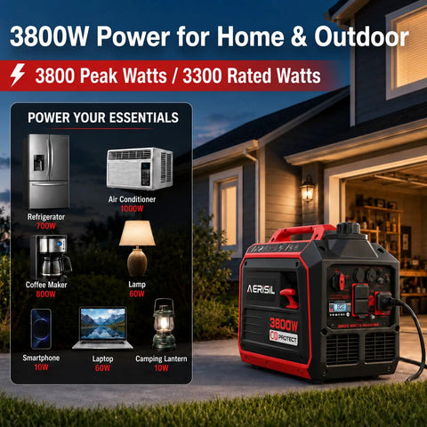 Gas Powered Portable Inverter Generator 3800W Quiet Run With CO Sensor ECO Mode Parallel Capability EPA Compliant Tailgate Ready