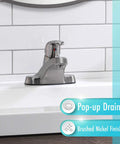 WaterSense Certified Brushed Nickel Single-Handle Bathroom Sink Faucet with Sleek Modern Look on white countertop