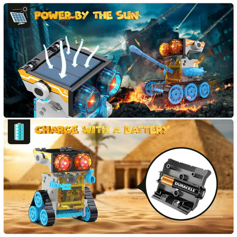 30 in 1 Solar Robot Kit for Kids with 243 Pieces STEM Building Set Hands On Science and Engineering Toy for Ages 8 to 12 Birthday Gift Blue, showcasing solar and battery powered modes.