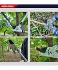 Razorsharp Beefy Heavy Duty Telescopic Ratchet Loppers With Extendable 40.5 Inch Aluminum Handles cutting thick branches in forest
