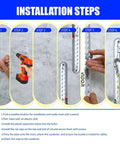 Installation steps for Hella Durable Resistance Band Wall Mount Rack with two aluminum brackets and five cords.