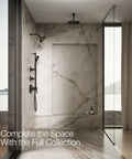 Modern bathroom with marble walls featuring Purist Single Function Showerhead With Matte Black Finish, 2.5 GPM Flow, High Pressure Sprayface