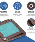 Heavy Duty 30 By 50 Ft Pro Grade All Purpose Tarp 5Mil Poly Reversible Waterproof Cover Brown And Green Outdoor Use Great For Construction Camping Landscaping And DIY Projects with detail view of rust-proof grommets and edge reinforcement.