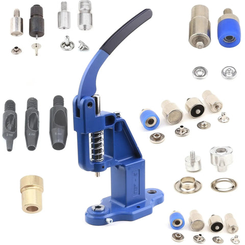 Leather Hand Press Kit For Setting Rivets, Eyelets, And Snap Buttons with 9mm and 12.5mm dies and accessories