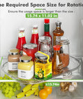 360 Degree Lazy Susan Refrigerator Organizer holds spices and snacks, fits 14.17x10.24 inches, with smooth spin and non-slip base.