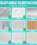 Suitable surfaces for 12 Inch Shower Grab Bar With Red Green Indicator Lights, including tile, marble, metal, with checks and crosses