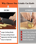 Crinkle cut knife with stainless steel wave blade and rubber handle shown in an OURS vs OTHERS comparison graphic