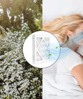 Image showing 4 Pack 8x8x1 Air Filter MERV 8 For HVAC Furnace And AC Replacement, Dust Defense, with woman sleeping in fresh air.