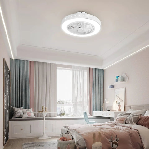 Dope Bladeless Ceiling Fan With Light for Small Spaces in bedroom, 20 Inch Flush Mount, Modern White Finish