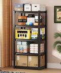 Heavy Duty Metal Storage Shelves displaying boxes, bottles, and cans in a five tier utility rack for organized storage.