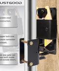 Kickass Heavy Duty Farm Gate Latch With Two Way Swinging Design For Livestock Pastures And Ranches Built Like A Tank To Battle Rust And Weather, showing durable steel latch on gate.