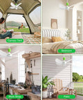 17 Inch USB Ceiling Fan For Camping And Outdoor Use Portable Tent Gazebo RV Cruise With On Off Button shown in various settings