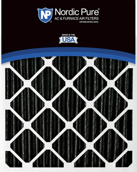 Close-up of Nordic Pure 20x20x4 Pleated Plus Carbon Air Filter MERV 8, Actual Size 19.5 x 19.5 x 3.63, highlighting pleated design