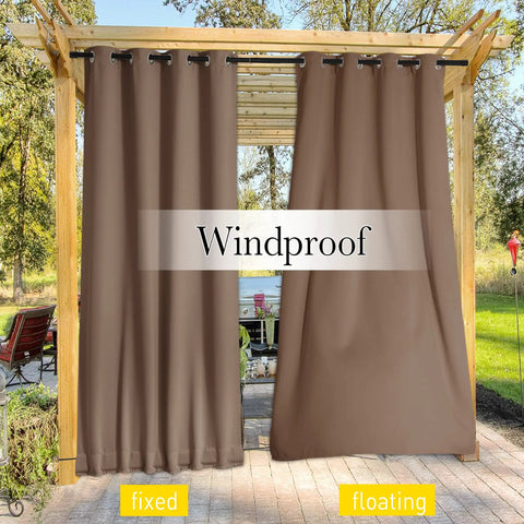 Two Panels Weighted Blackout Outdoor Curtains For Patio And Pergola Waterproof And Thermal Insulated in Tan Khaki