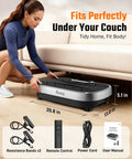 Woman placing Vibration Plate Exercise Machine For Home Gym Full Body Workout With Loop Bands 330 Lbs Capacity under couch