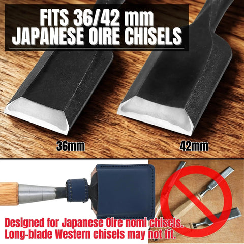 Top Shelf Genuine Cowhide Leather Sheath For Japanese Oire Nomi Chisel Edge Guard Fits 36 And 42 Mm Blades