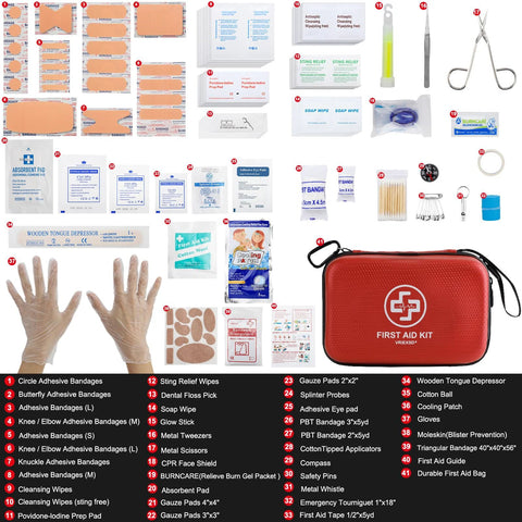 VRIEXSD first aid kit, red waterproof EVA hard-shell case, 320 pieces