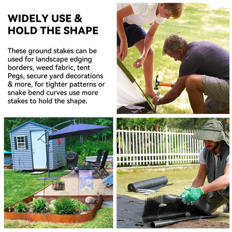Landscape Edging Stakes Set, 13 Piece, 8 Inch Corrugated Metal Garden Stakes in use for lawn and garden border support.