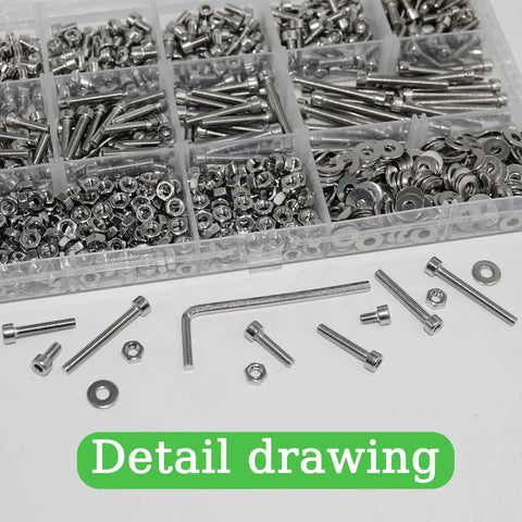 Massive M3 Screws Set 915 Pieces Stainless Steel Hex Socket Head Cap Screws Nuts And Washers Kit detail view
