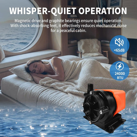 Heavy Duty Marine AC Water Pump 500 GPH 115V Magnetic Drive Circulation System With Run Dry Protection compatible with boats and cabins.